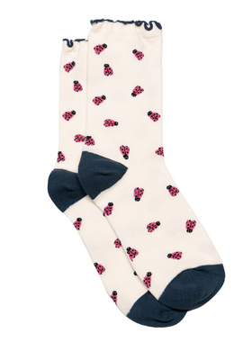 女士有机棉甲壳虫瓢虫木耳边无骨对目中筒女袜THO852