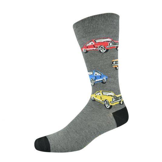 舒适竹纤维抗菌防臭透气肌肉跑车轿车图案中筒绅士男袜BA017