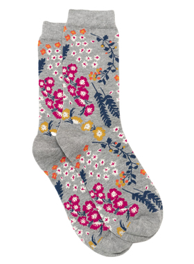 女士竹袜竹纤维抗菌防臭花朵小碎花鲜花无骨对目中筒女袜THO836