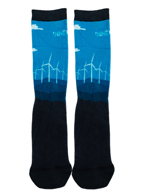 男女竹袜3D数码印花抗菌防臭风车风力发电机组蓝天白云男女袜ED