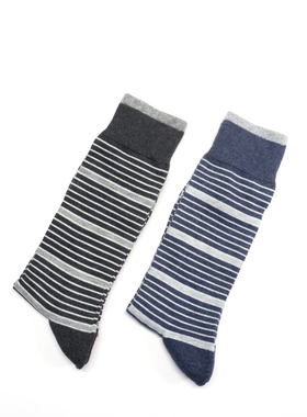 舒适棉质脚跟脚趾毛圈足弓平衡拱条纹图案春秋中厚中筒男袜HA147