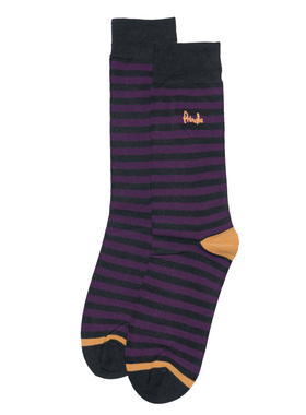 舒适全棉无骨对目紫色黑色条纹手工对口中筒男袜P063