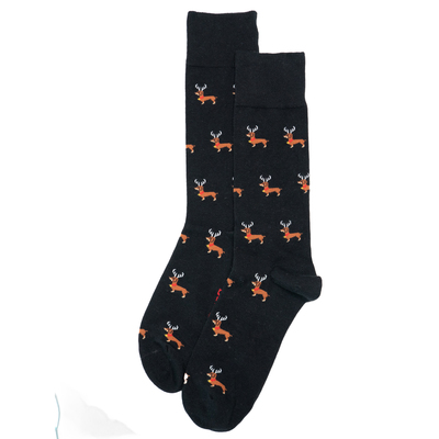 舒适棉质戴鹿角的腊肠狗DACHSHUND无骨对目对口中筒男袜CS037