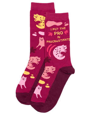 舒适棉质PRO IN PROCRASTINATE大懒猫中筒女袜RH