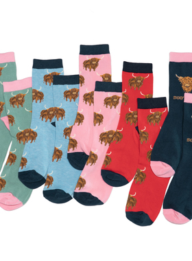 竹纤维抗菌防臭牛气冲天Highland cattle高地牛女袜小腿高筒HT