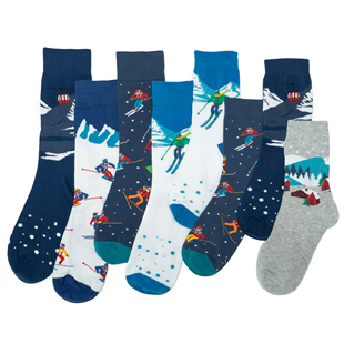 舒适棉质滑雪运动GO SKIING图案中筒情侣男女袜SO