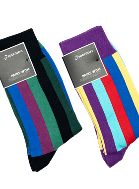 舒适棉质直条纹竖条纹彩色条纹彩条中筒男袜潮袜SOCK GEEKS