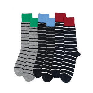 舒适棉质条纹图案无骨对目对口中筒男袜4色CS089