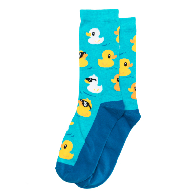 女士舒适棉质Rubber Duckies橡皮鸭小黄鸭玩偶中筒女袜RH