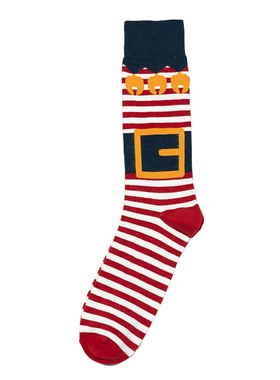 BELLISSIMO舒适棉质条纹图案中筒绅士男袜