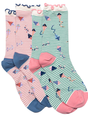 女士竹袜竹纤维抗菌防臭条纹木耳边飞翔的风筝无骨对目女袜THO863