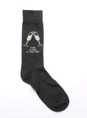 舒适棉质TWO FLUTES A TOASTING干杯庆祝图案中筒绅士男袜企鹅087