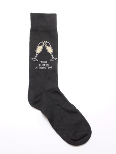 舒适棉质TWO FLUTES A TOASTING干杯庆祝图案中筒绅士男袜企鹅087