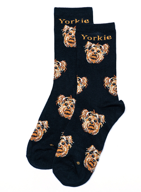 Yorkie约克夏犬狗狗图案中筒女袜FBF34-38码