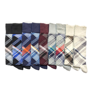 春夏舒适薄棉格子图案无骨对目中筒绅士男袜10色CH063