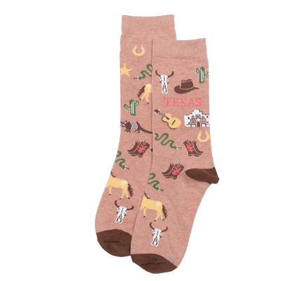 舒适棉质德克萨斯Texas Destination旅行地标西部牛仔吉他女袜RH