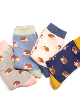 MS竹袜竹纤维防臭Festive Hedgehogs圣诞节刺猬男女情侣袜MR