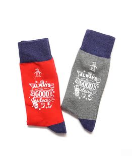 舒适棉质撞色ALWAYS IDEA永远是好主意中筒男袜2色企鹅099 GOOD