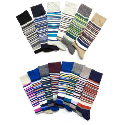 春夏薄款竹纤维混纺条纹无骨对目对口袜中筒男袜15色CH023