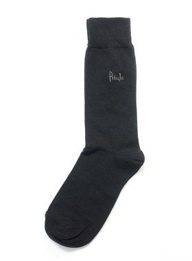 舒适棉质无骨对目无缝袜头纯净色黑色中筒男袜P081