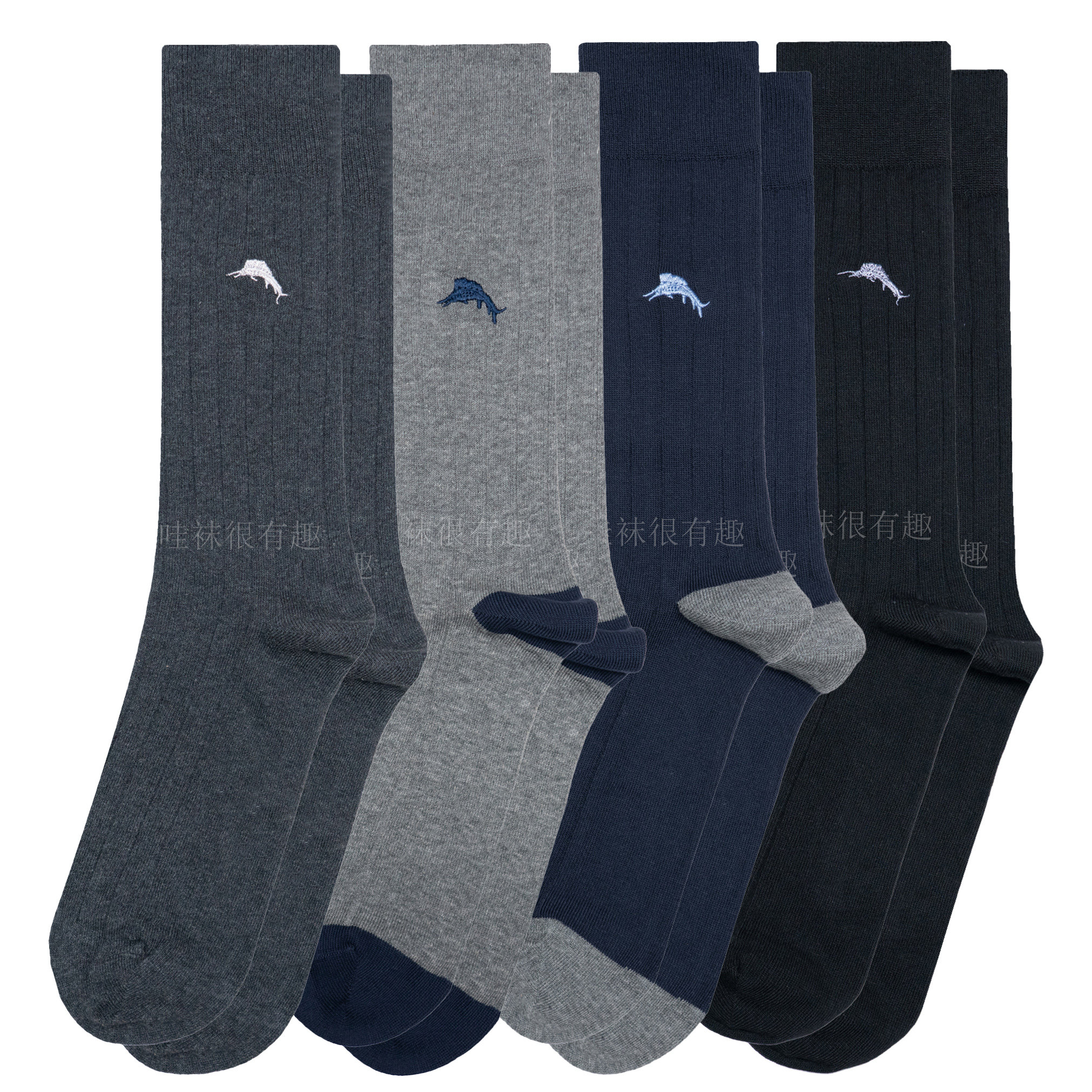 男袜COOLMAX吸湿散热快干旗鱼素色纯色无骨对目螺纹正装中筒TBM