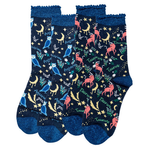 竹纤维抗菌防臭星座AQUARIUS水瓶座TAURUS金牛座对目女袜THO615