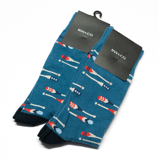 舒适棉质皮划艇运动划船船桨划桨图案中筒男袜RW071