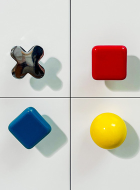 多巴胺彩色陶瓷柜门拉手免打孔方形十字单孔衣橱柜子抽屉手柄把手