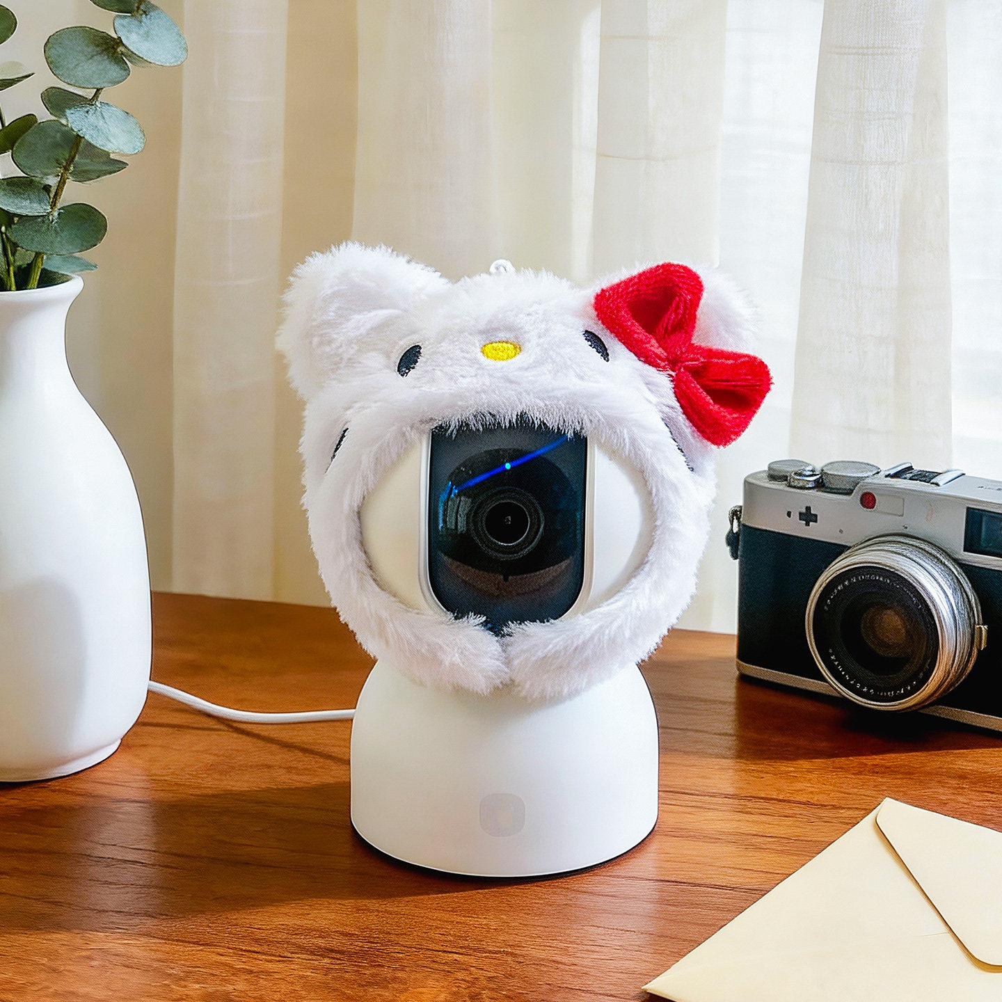 适用小米家监控卡通装饰棉套kt熊猫可爱公仔头套装扮改装外观配件