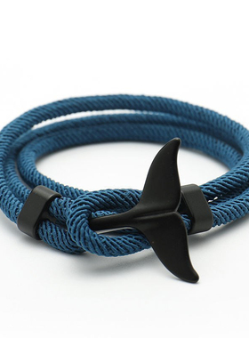 鲸鱼尾手链男手工编织海洋生物日韩活扣可调节手环百搭情侣款手绳