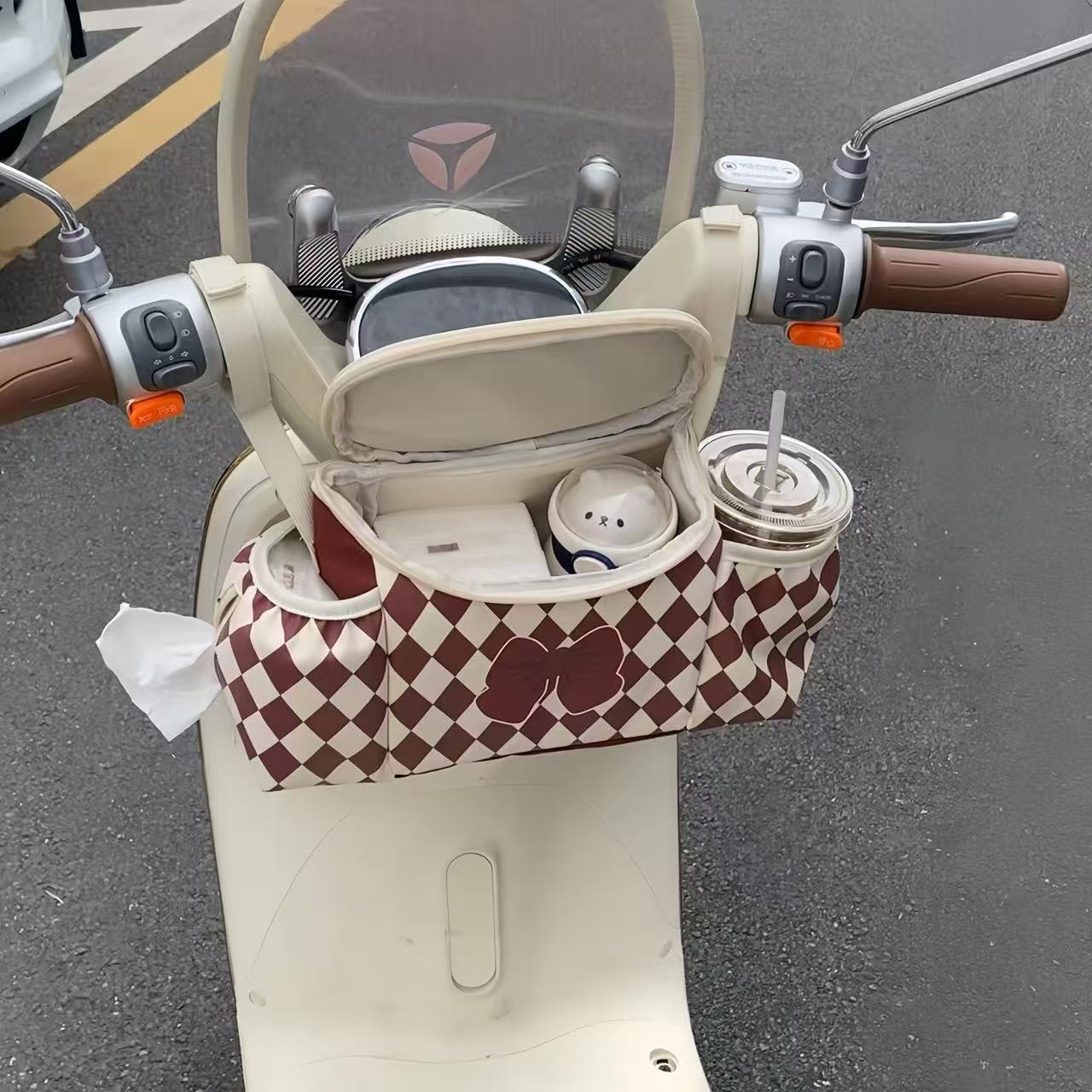 电动车前置物兜粗把手大容量加厚防水电车通用配件多功能收纳挂包