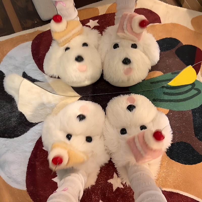 蛋糕小狗棉拖鞋女款秋冬季毛绒拖鞋可爱2025新款家居室内月子拖鞋