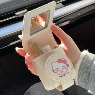 hellokitty口红粉饼收纳包便携式可爱迷你化妆包自带镜子补妆神器