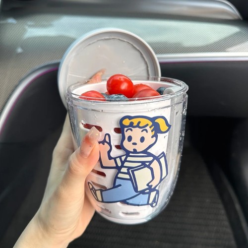 蔬菜水果杯双层防漏沙拉pp食品级便携水杯小巧沥水带叉子旅游上班