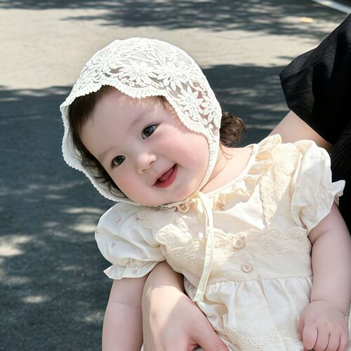 宝宝帽子夏薄款女宝蕾丝花边公主外出宫廷帽小月龄婴幼儿遮阳帽子