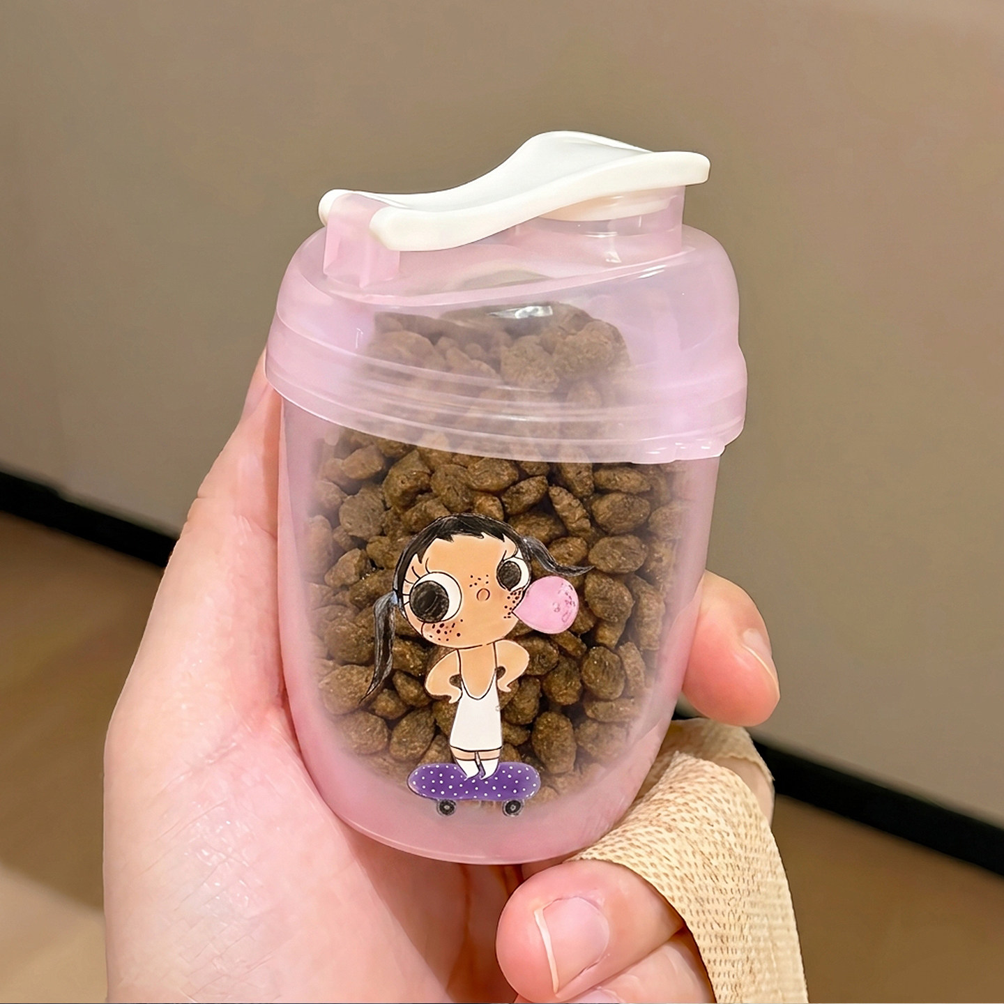 流浪猫投喂!外出便携宠物储粮桶密封透明猫粮收纳盒随身小粮盒