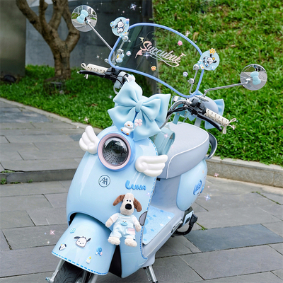 爱玛露娜电动车装饰晴天蓝色贴纸后视镜手机支架脚垫防水收纳包包