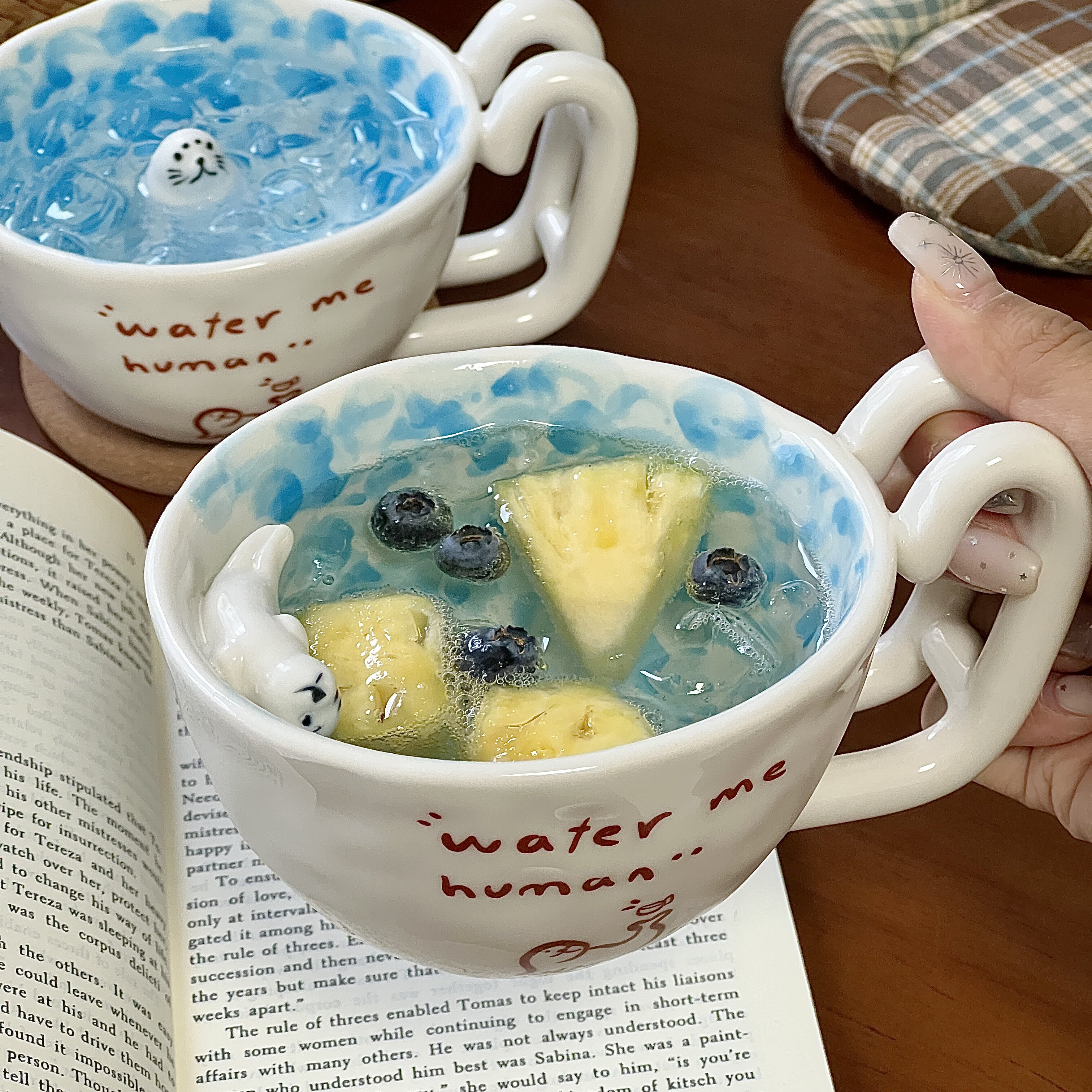 泳池立体海豹多功能马克杯早餐牛奶咖啡水杯广口陶瓷创意礼物
