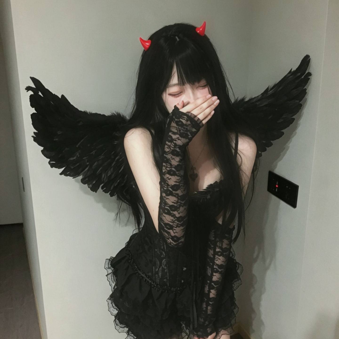 恶魔翅膀全身套装哥特风可外穿蕾丝暗黑项圈拍照cos服恶魔衣服女
