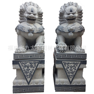石雕青石汉白玉狮子一对家用看门别墅酒店小号祠堂墓地摆件