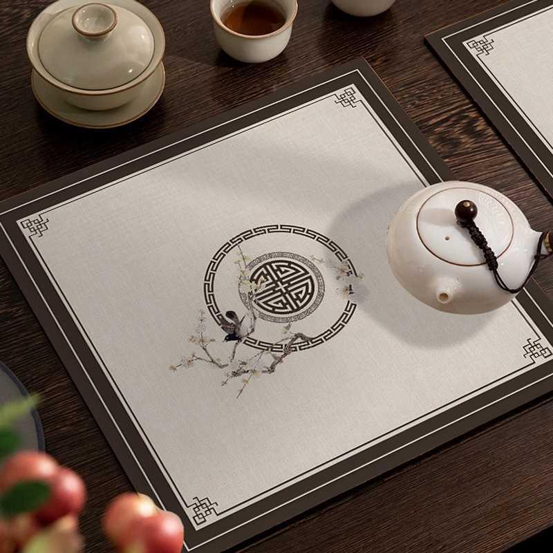 新中式正方形餐垫中国风方桌垫隔热垫功夫茶杯垫吸水茶垫沥水茶席 居家布艺 餐垫 原图主图