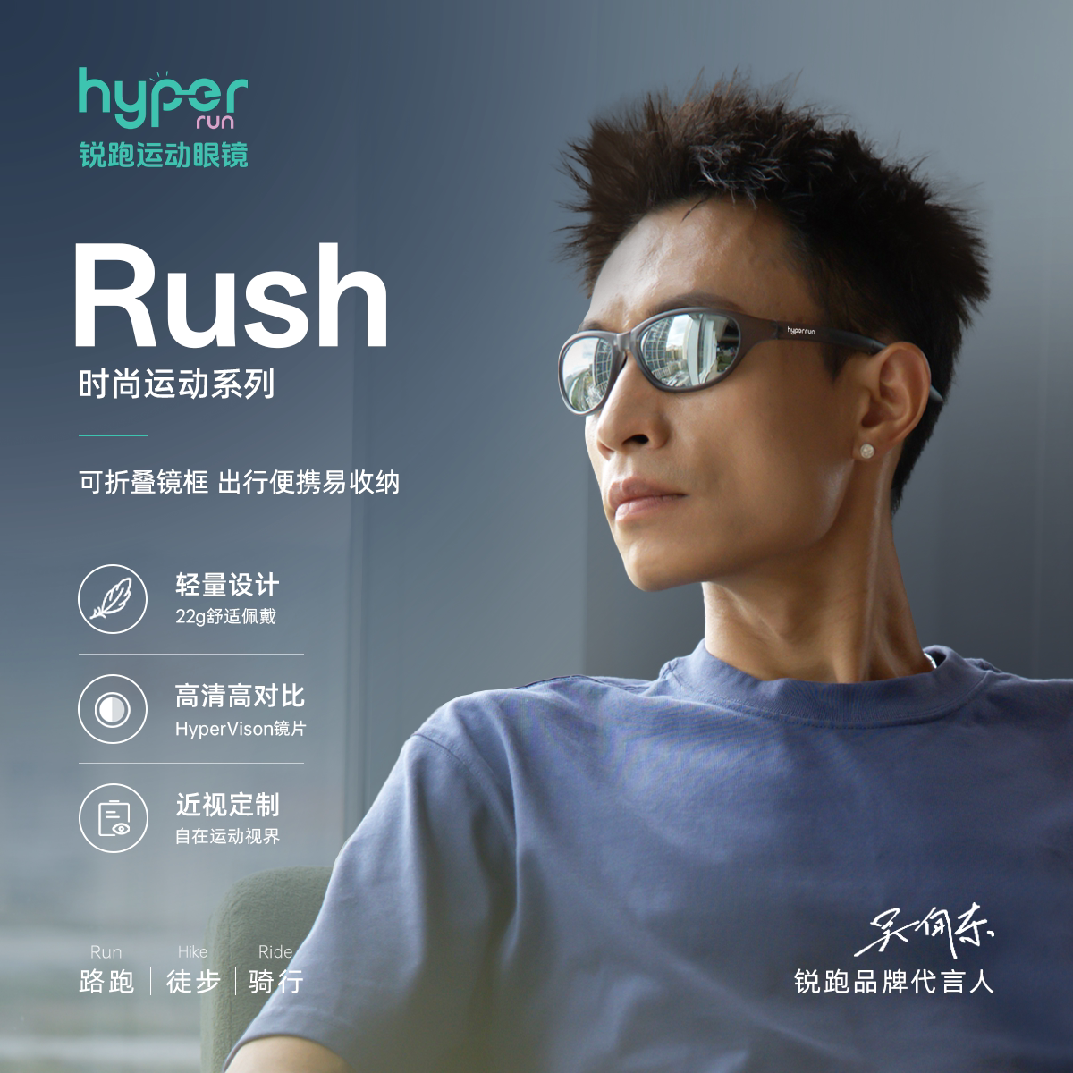锐跑Rush吴向东同款折叠时尚运动眼镜丨跑步通勤越野骑行可配近视