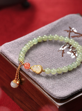 南山非遗文创设计款福禄手链纯银手饰天然和田玉葫芦流苏手串