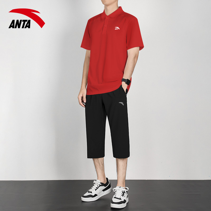 安踏运动polo衫套装男夏季新款短袖t恤七分裤速干透气网球运动服