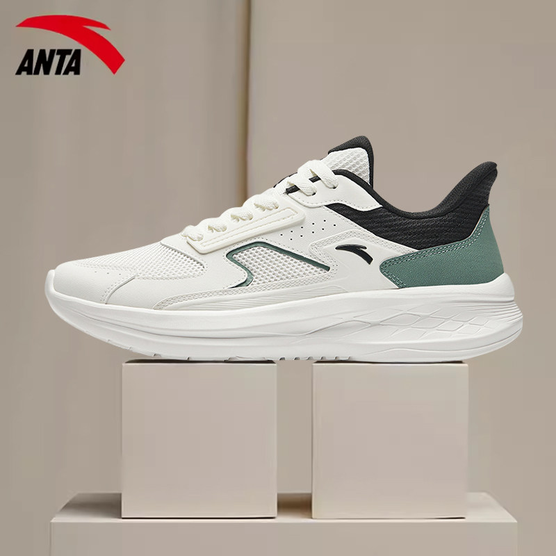 安踏男鞋跑步鞋春季新款低帮皮网面轻便软底休闲鞋白色品牌运动鞋