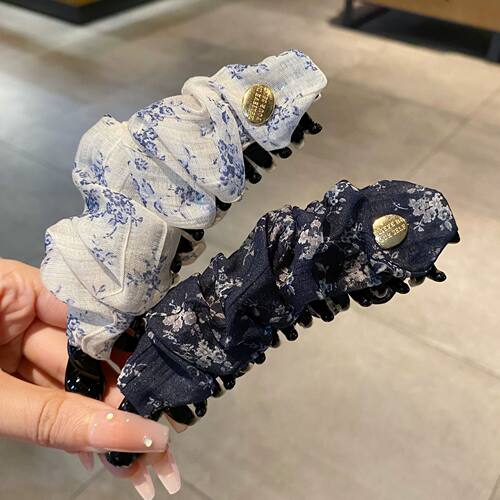 韩系碎花雪纺褶皱香蕉夹女时髦简约氛围感扎马尾竖夹头饰发卡发饰