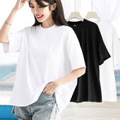型t恤女棉质短袖 夏季 黑色上衣宽松半袖 小高领大版 2026年新款 体恤