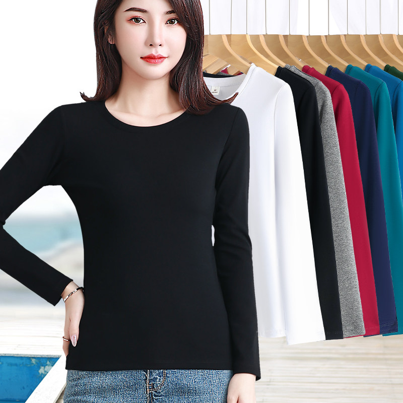 纯色简约圆领螺纹棉长袖t恤女弹力大码百搭基础显瘦打底衫春秋季,女装/女士精品,大码内搭,淘宝优惠券,粉丝福利购,淘宝优惠卷