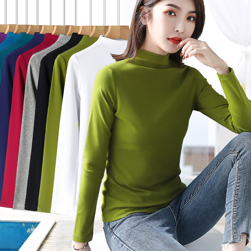 罗纹棉质长袖纯色内搭上衣打底衫