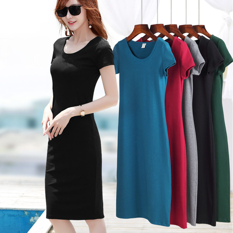 黑色短袖连衣裙女夏季大码胖mm显瘦圆领内搭打底过膝长裙2022新款在类目 女装/女士精品, 连衣裙中 - 来自Buy2taobao.com提供专业的淘宝代购服务